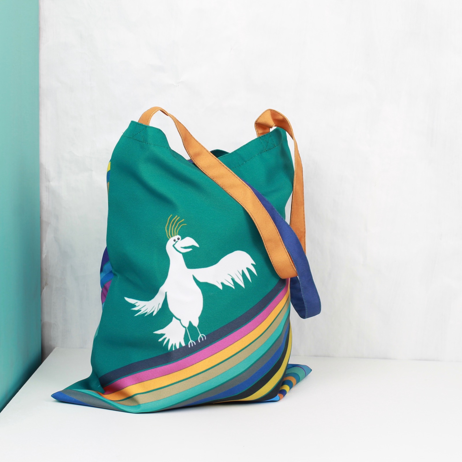 зеленая сумка для продуктов с попугаем какаду шоппер фишкард fishcard green tote bag with parrot cockatoo