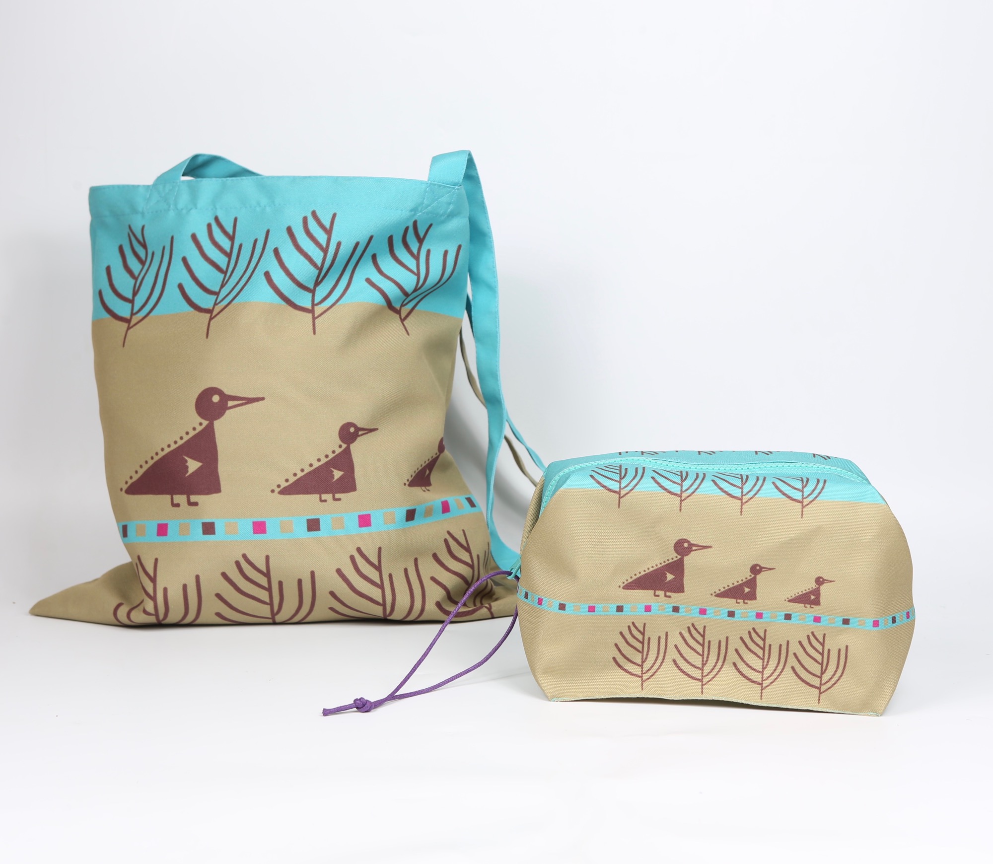 бежевая сумка с утками шоппер фишкард fishcard tote bag with ducks birds