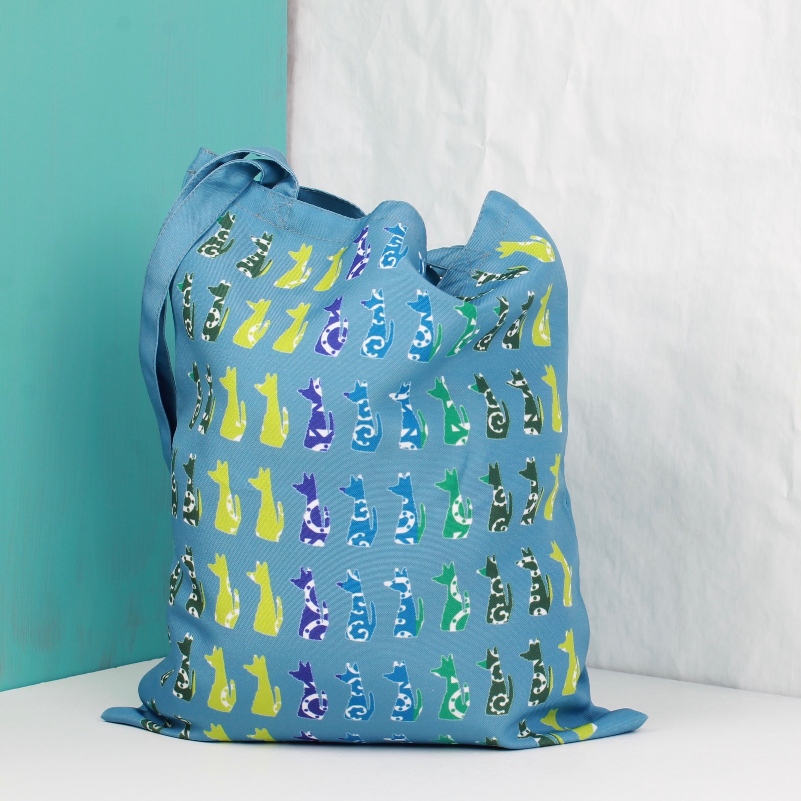 голубая сумка с лисами фишкард fishcard shopping bag with foxes