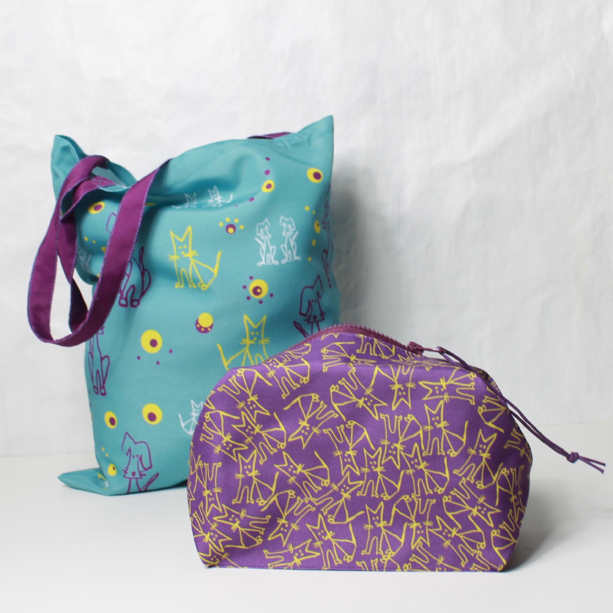 голубая сумка с котами и собаками фишкард fishcard shopping bag with cats and dogs