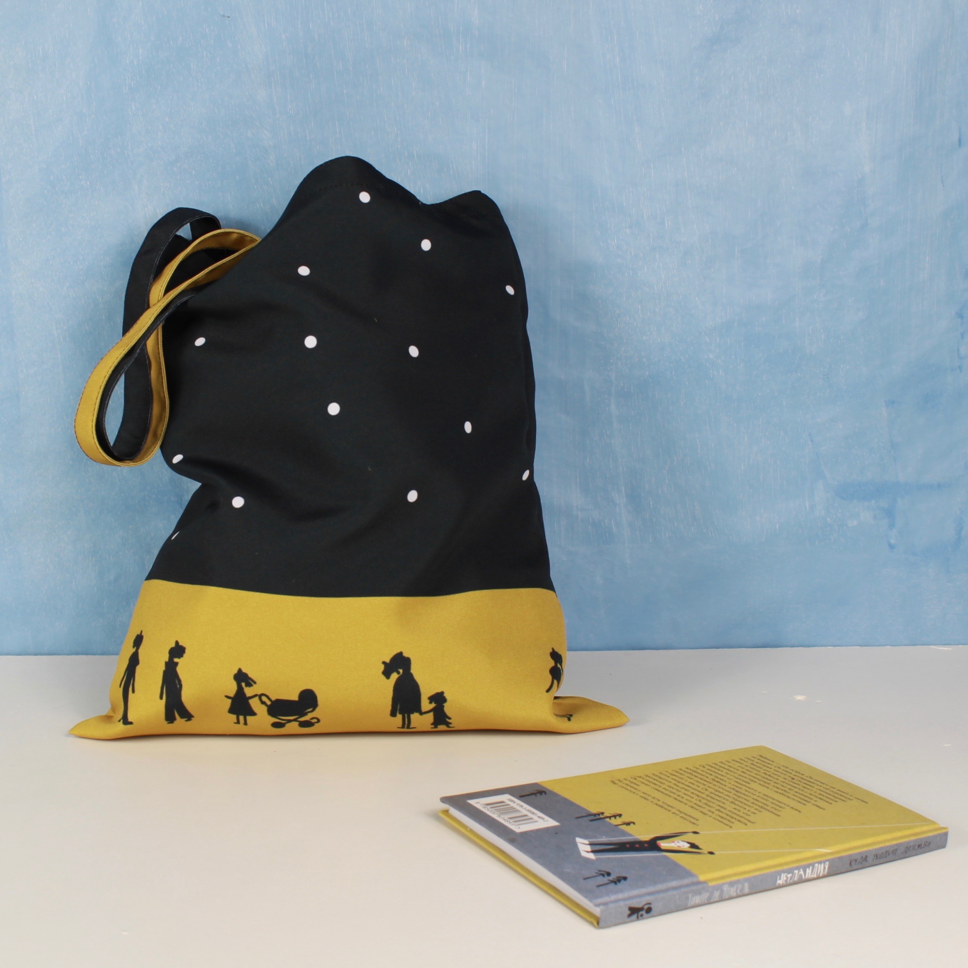 черная сумка тоут шоппер со звездами фишкард fishcard black star tote bag