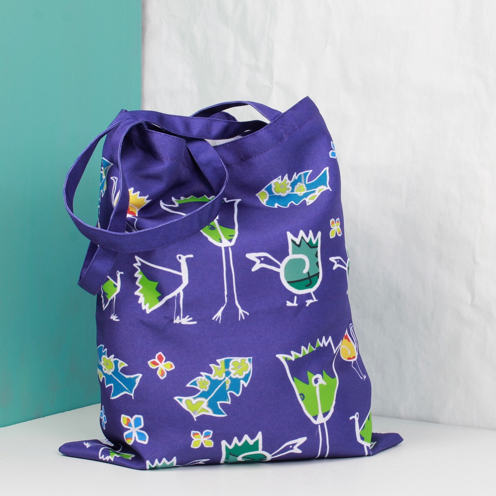 фиолетовая полосатая сумка c птицами фишкард fishcard tote bag with birds