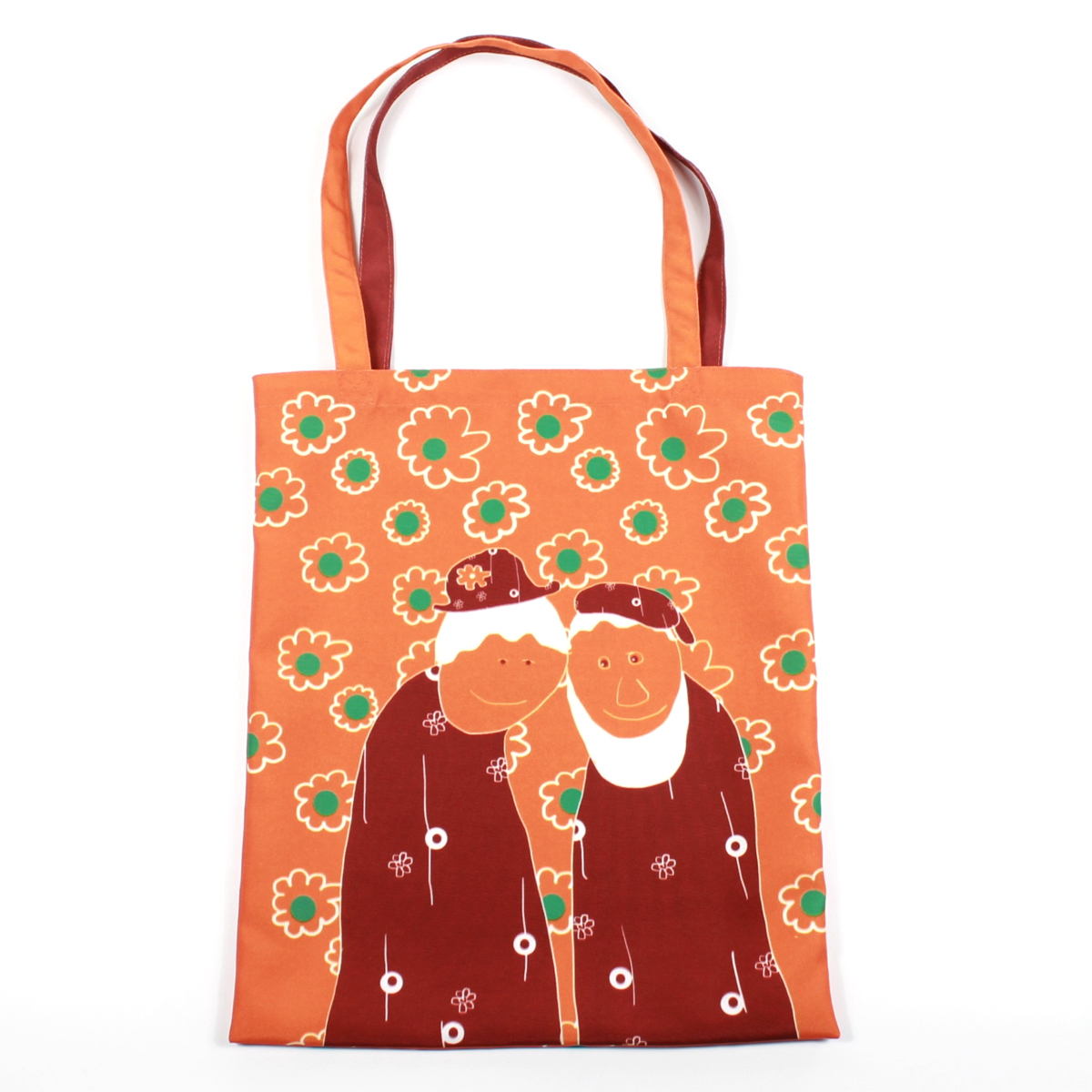 оранжевая эко сумка шоппер с Сантой с дедом морозом со старичками фишкард fishcard orange tote bag with old people santa