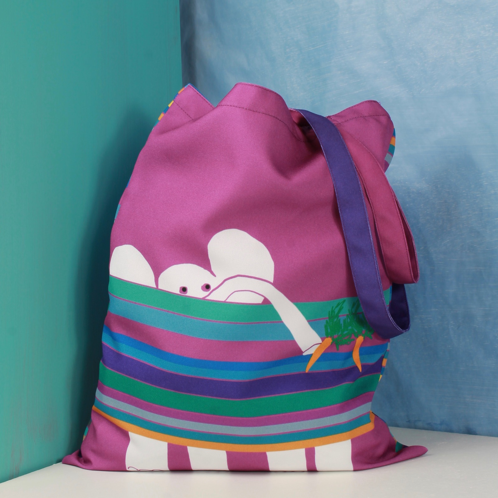 розовая полосатая сумка cо слоном фишкард fishcard tote bag with stripes and elephant