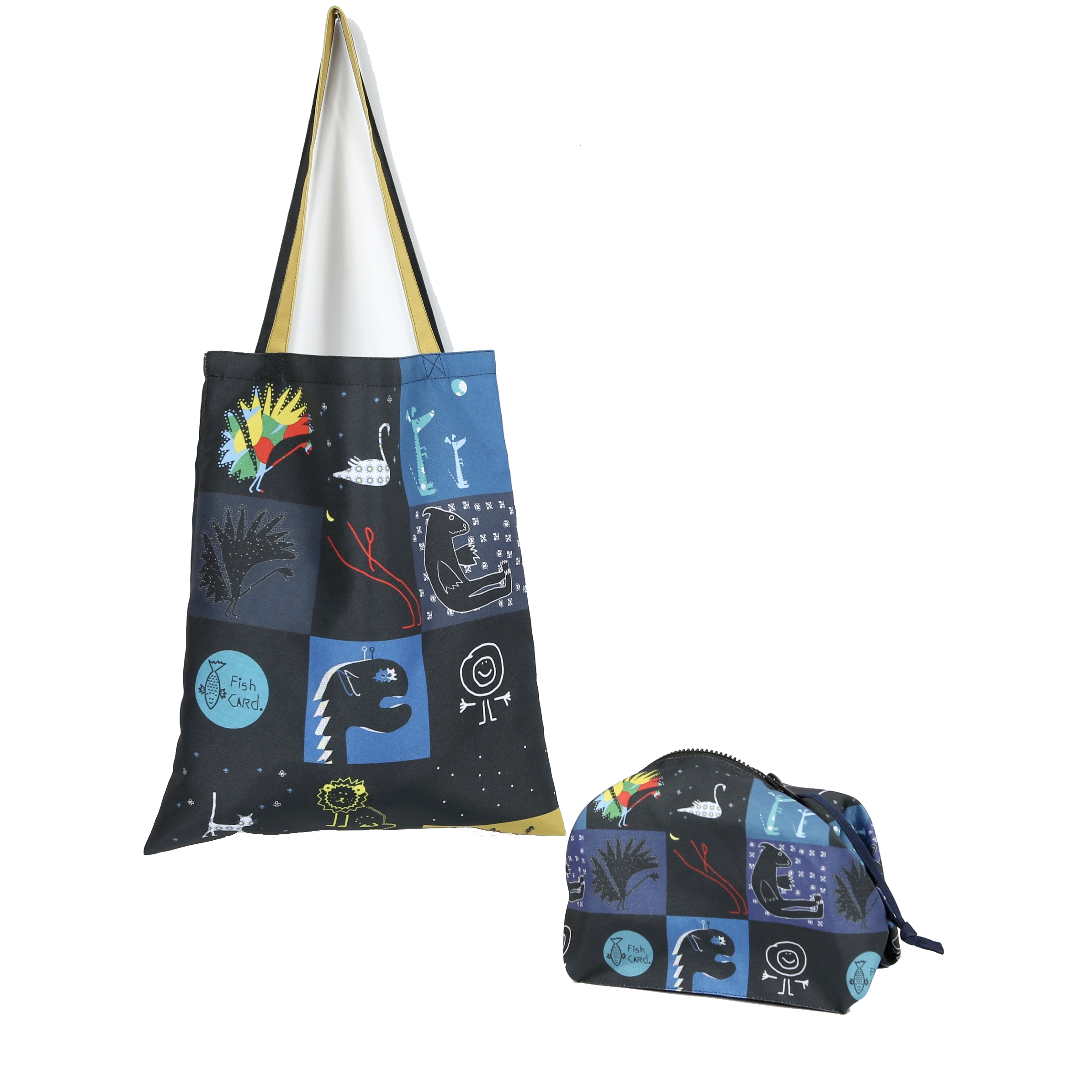 коллажная черная сумка шоппер фишкард fishcard patchwork black tote bag