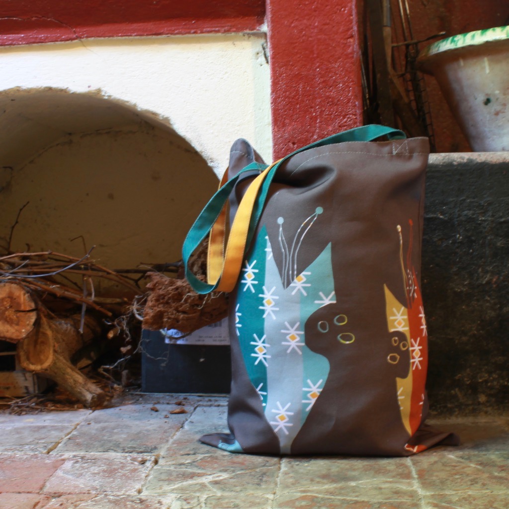 коричневая эко сумка для покупок с цветами фишкард fishcard brown eco tote bag with flowers