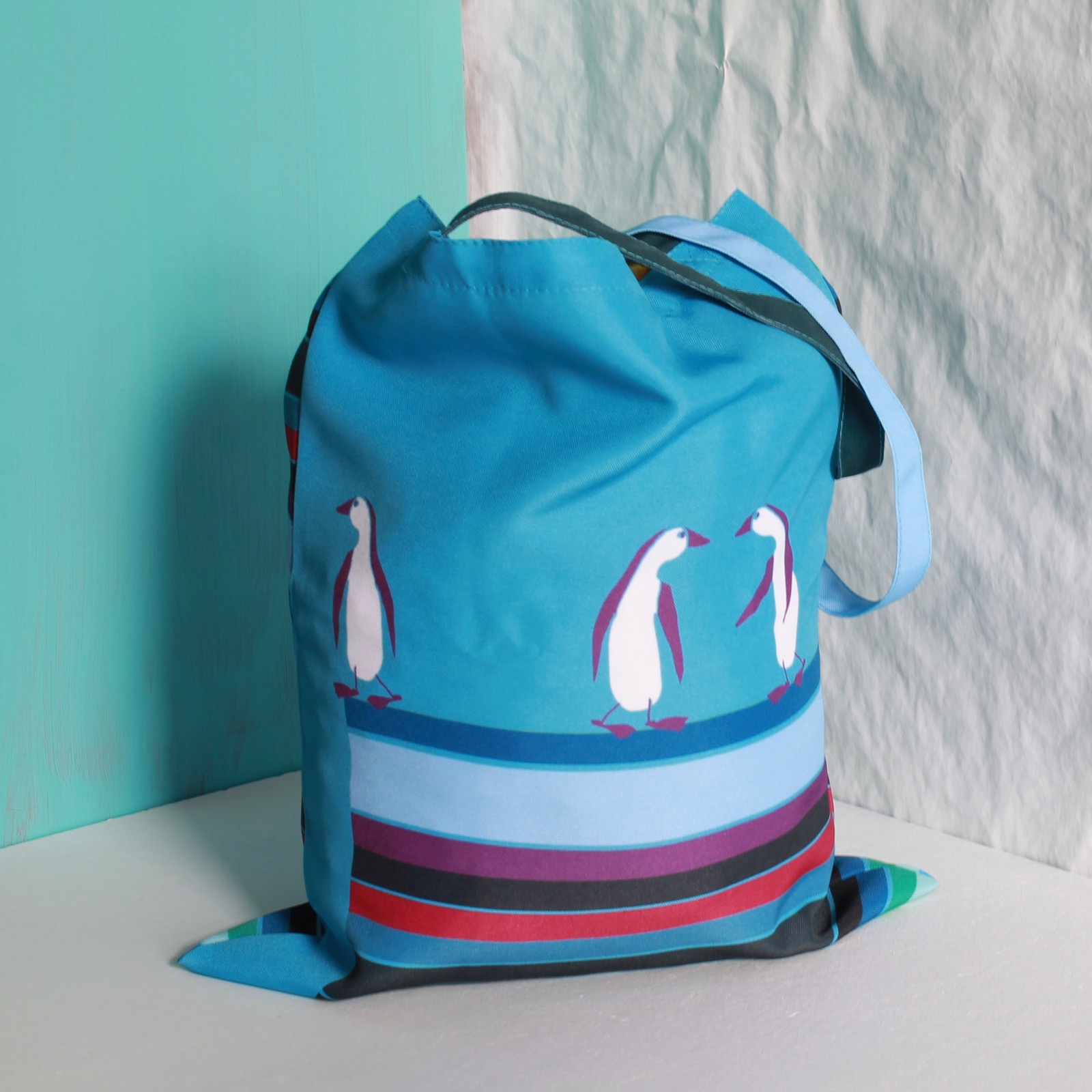 голубая сумка с пингвинами шоппер фишкард fishcard blue tote bag with penguins